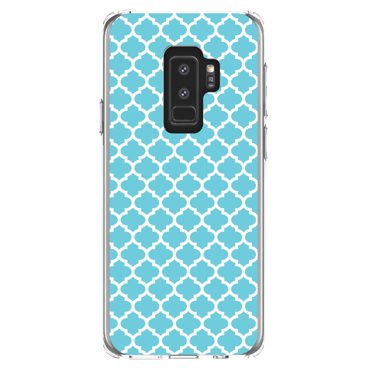 Light Blue White Moroccan Lattice Clear Shockproof iPhone Case, view 20