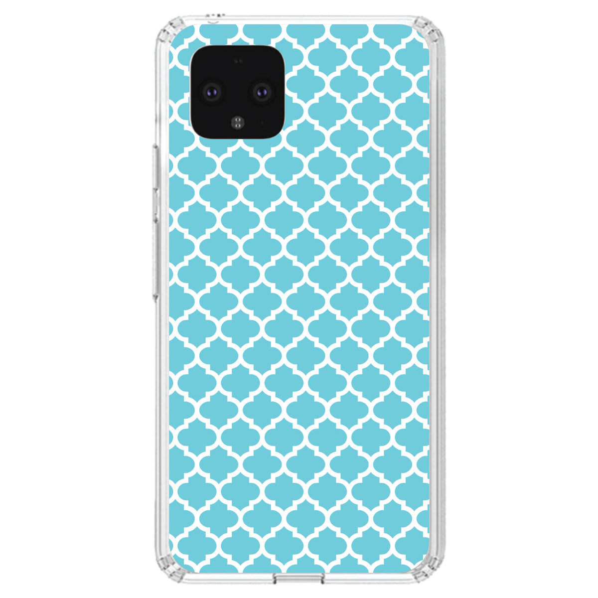 Light Blue White Moroccan Lattice Clear Shockproof iPhone Case, view 23