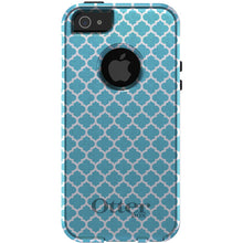 DistinctInk OtterBox Commuter Series Case for Apple iPhone or Samsung Galaxy - Light Blue White Moroccan Lattice