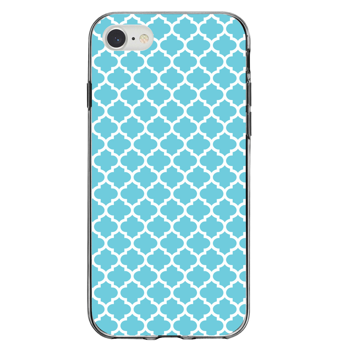 Light Blue White Moroccan Lattice Clear Shockproof iPhone Case, view 5