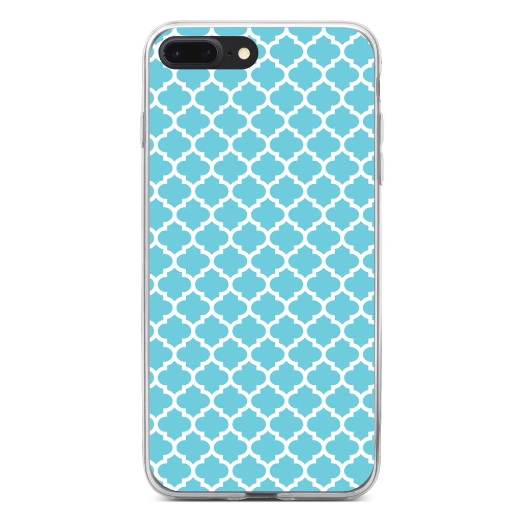 Light Blue White Moroccan Lattice Clear Shockproof iPhone Case, view 6