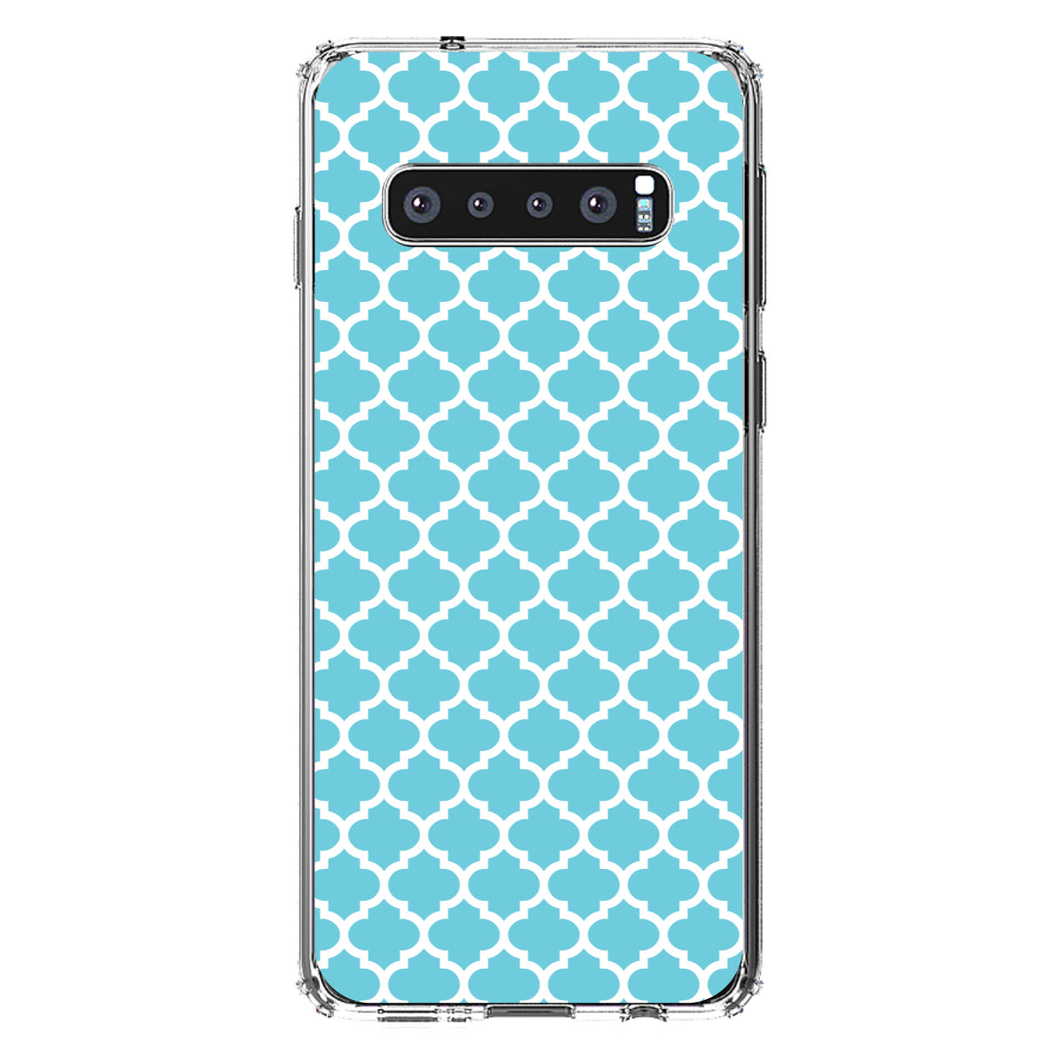 Light Blue White Moroccan Lattice Clear Shockproof iPhone Case, view 17
