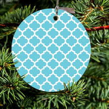 Light Blue White Moroccan Lattice Ceramic Ornament