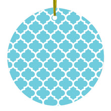 Light Blue White Moroccan Lattice Ceramic Ornament