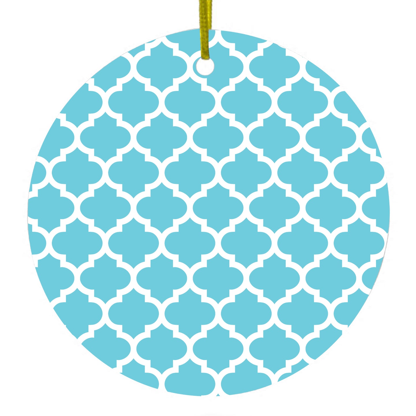 Light Blue White Moroccan Lattice Ceramic Ornament