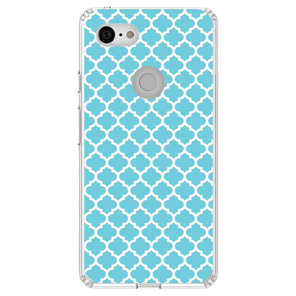 Light Blue White Moroccan Lattice Clear Shockproof iPhone Case, view 22