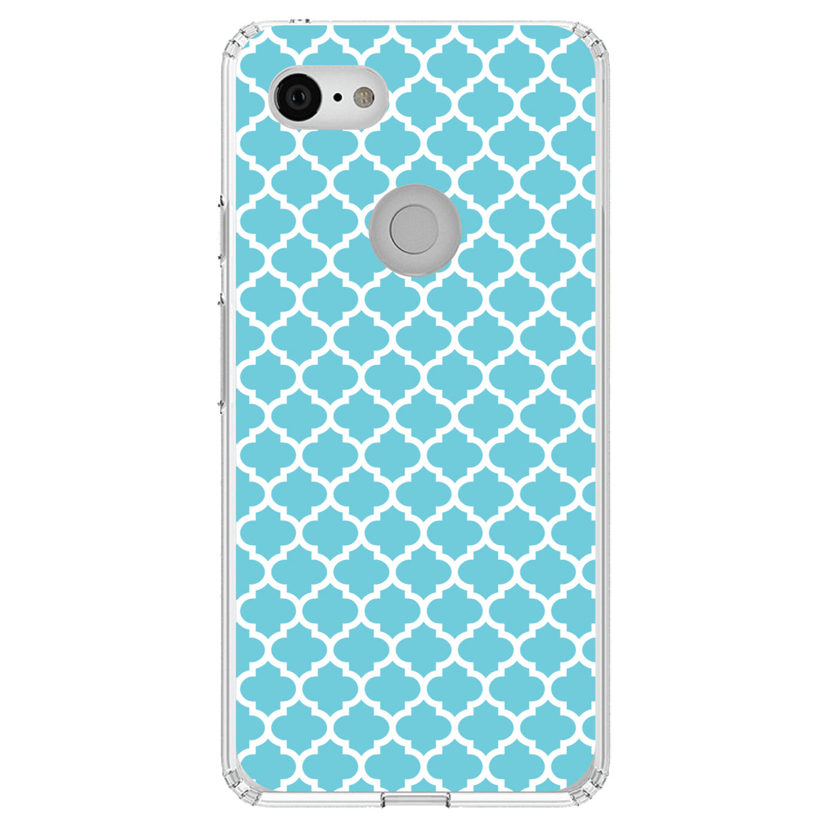 Light Blue White Moroccan Lattice Clear Shockproof iPhone Case, view 22