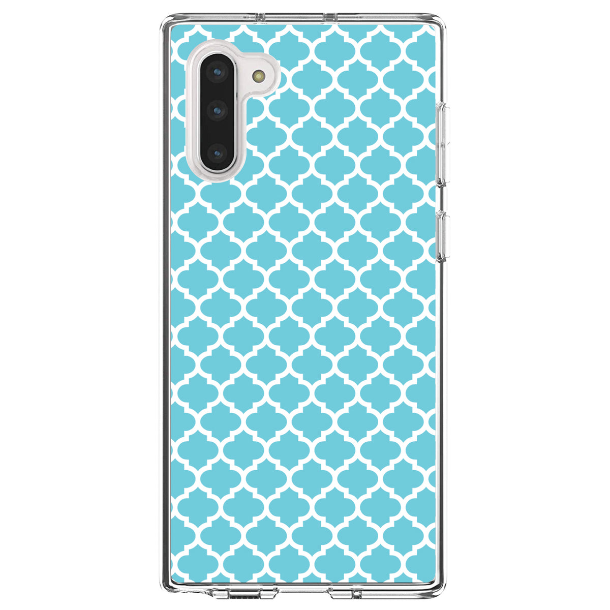 Light Blue White Moroccan Lattice Clear Shockproof iPhone Case, view 9