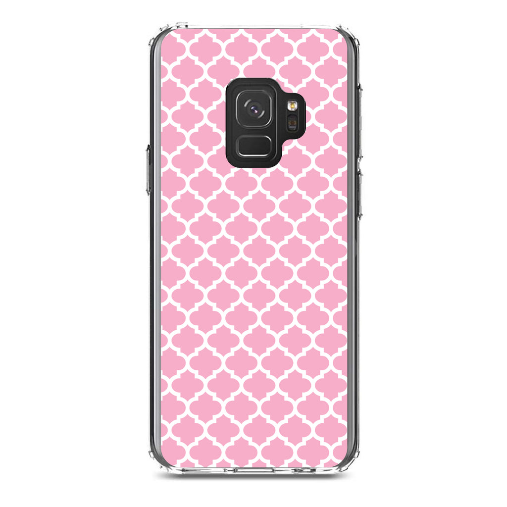 Pink White Moroccan Lattice Clear Shockproof iPhone Case, view 19