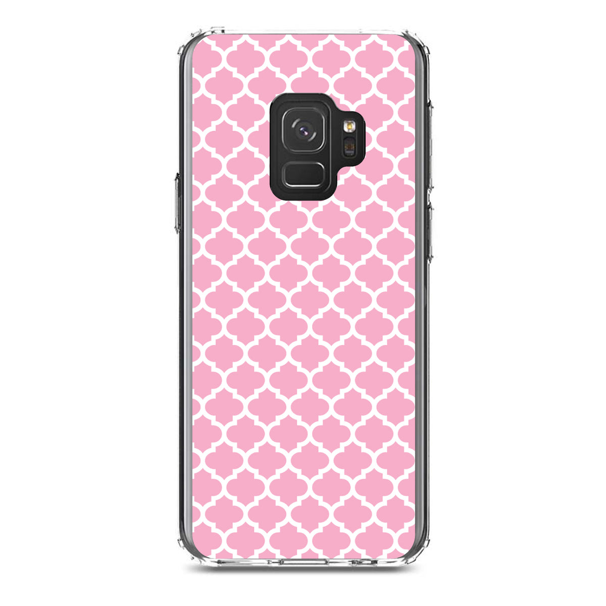 Pink White Moroccan Lattice Clear Shockproof iPhone Case, view 19