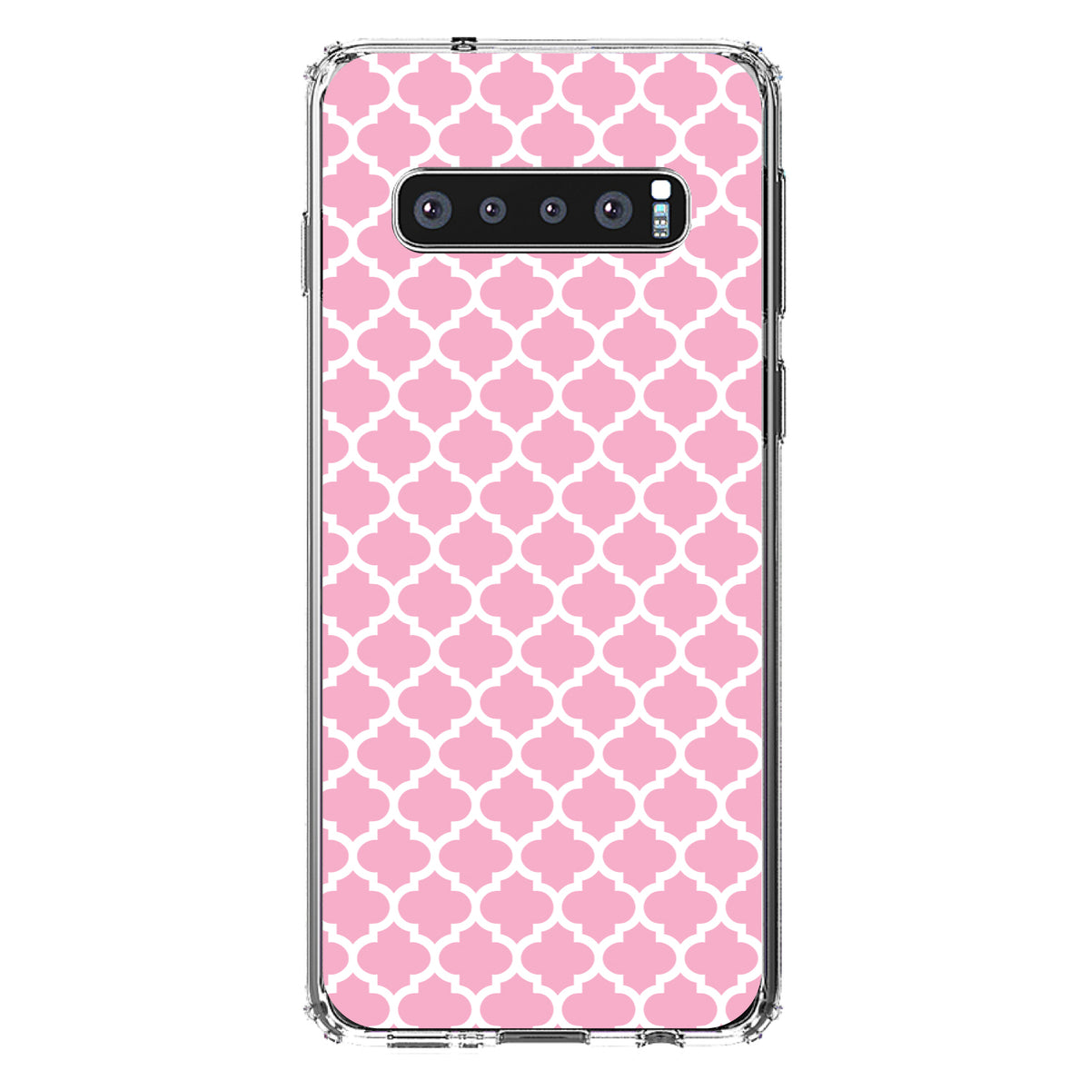 Pink White Moroccan Lattice Clear Shockproof iPhone Case, view 16