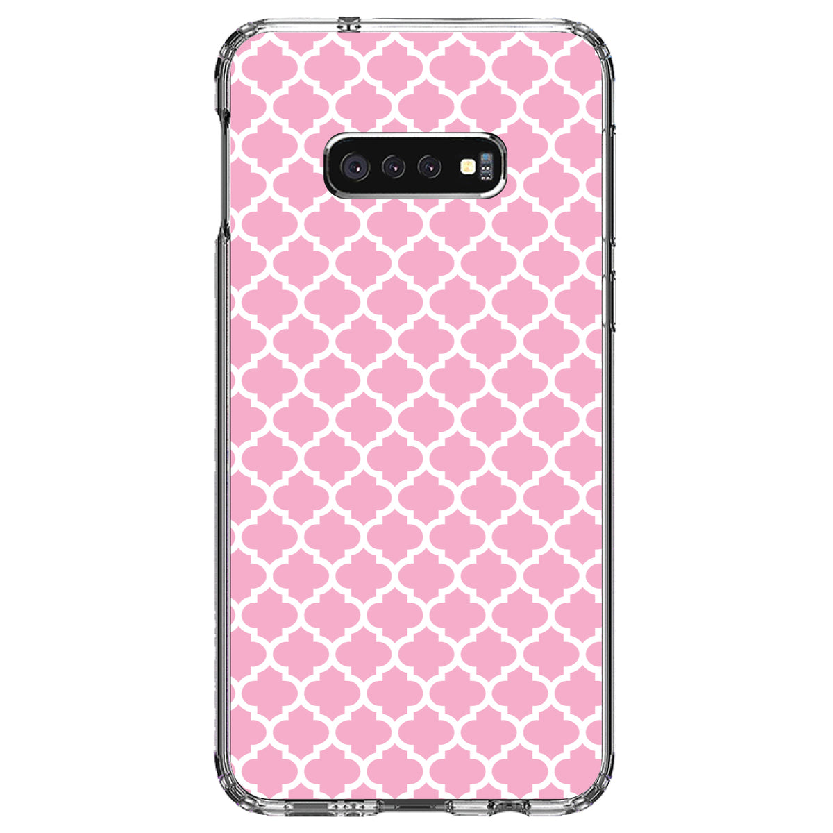 Pink White Moroccan Lattice Clear Shockproof iPhone Case, view 18