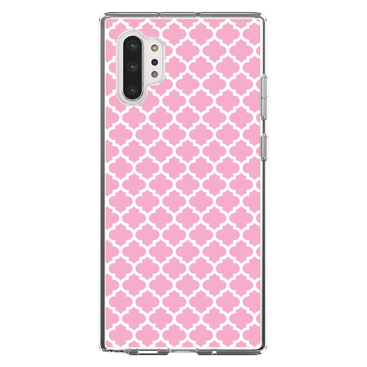 Pink White Moroccan Lattice Clear Shockproof iPhone Case, view 10