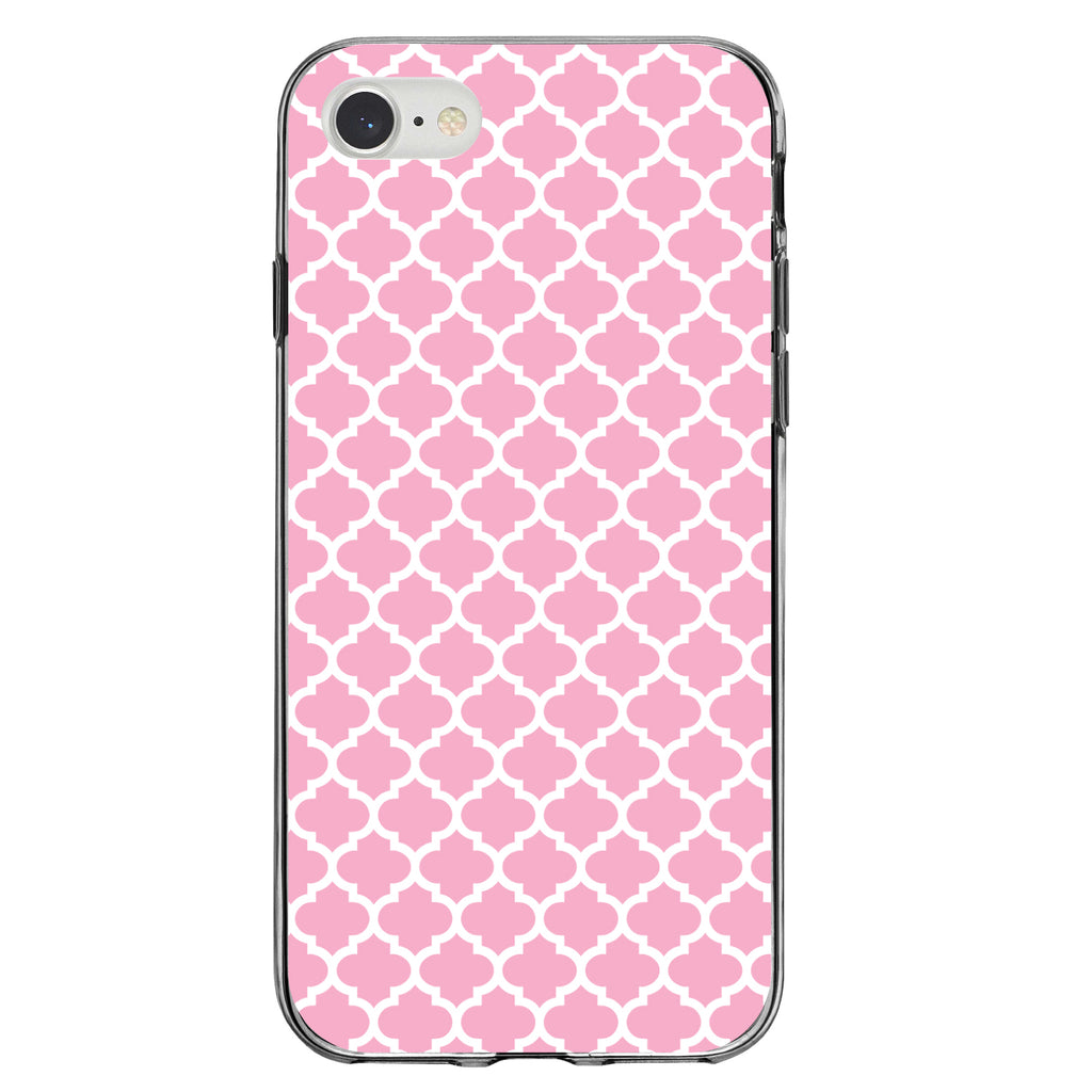 Pink White Moroccan Lattice Clear Shockproof iPhone Case, view 5