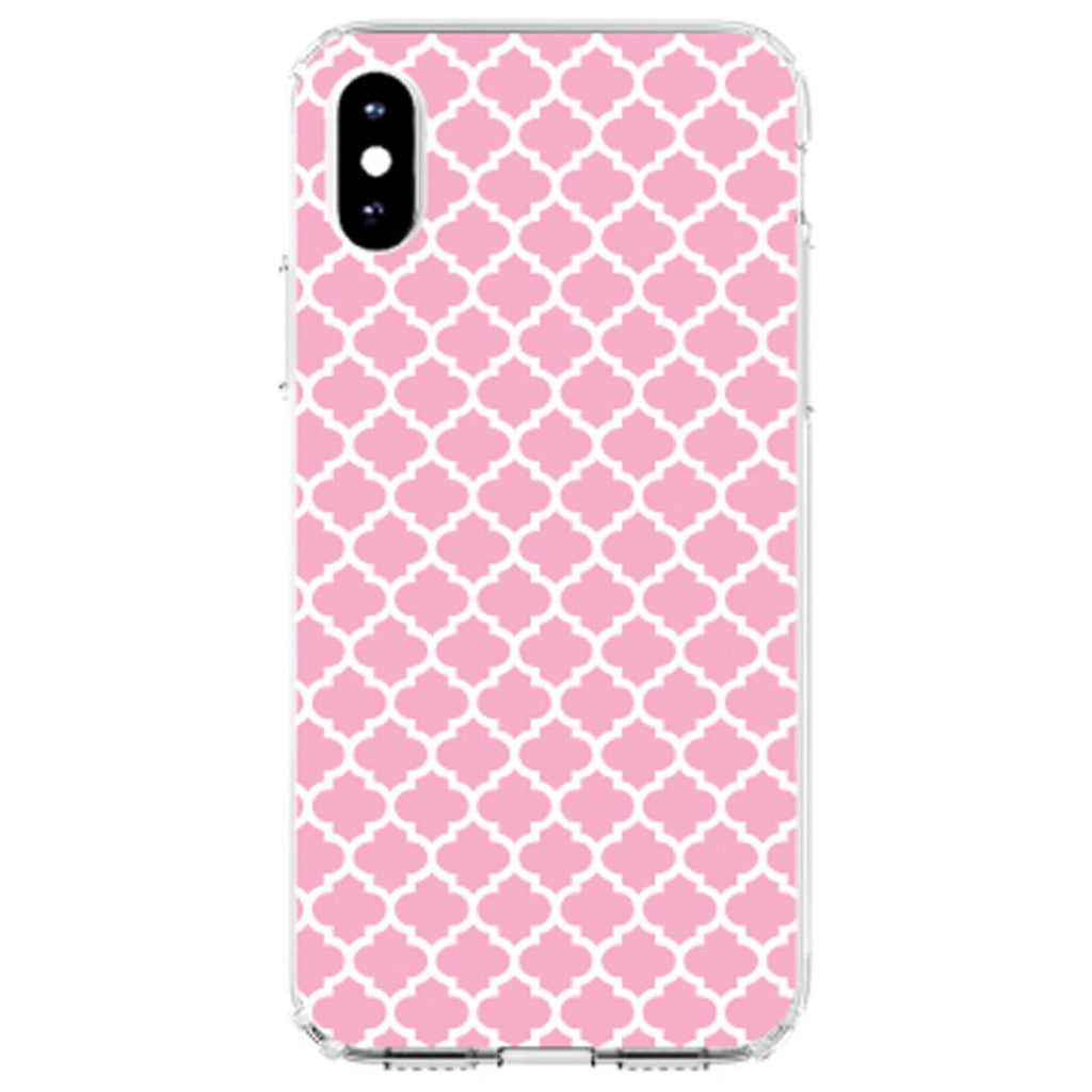 Pink White Moroccan Lattice Clear Shockproof iPhone Case, view 4