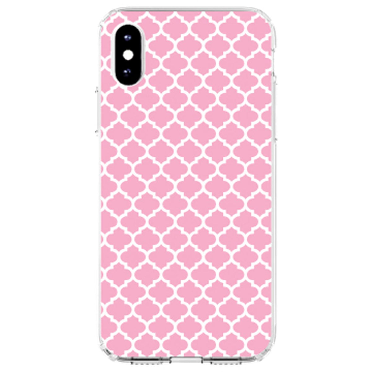 Pink White Moroccan Lattice Clear Shockproof iPhone Case, view 4