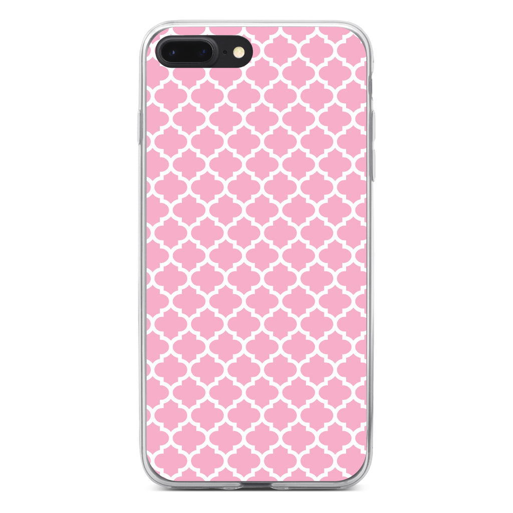 Pink White Moroccan Lattice Clear Shockproof iPhone Case, view 6