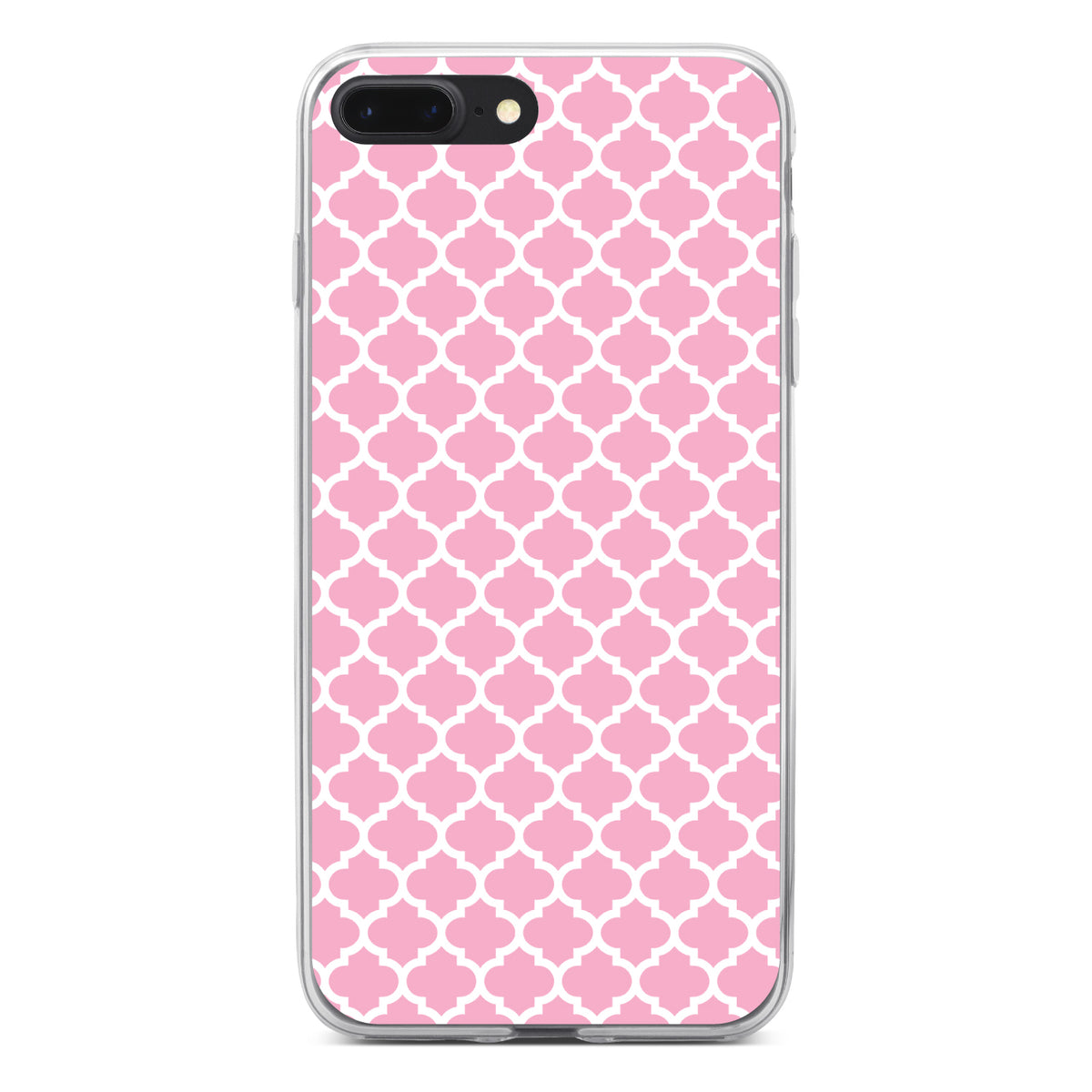 Pink White Moroccan Lattice Clear Shockproof iPhone Case, view 6
