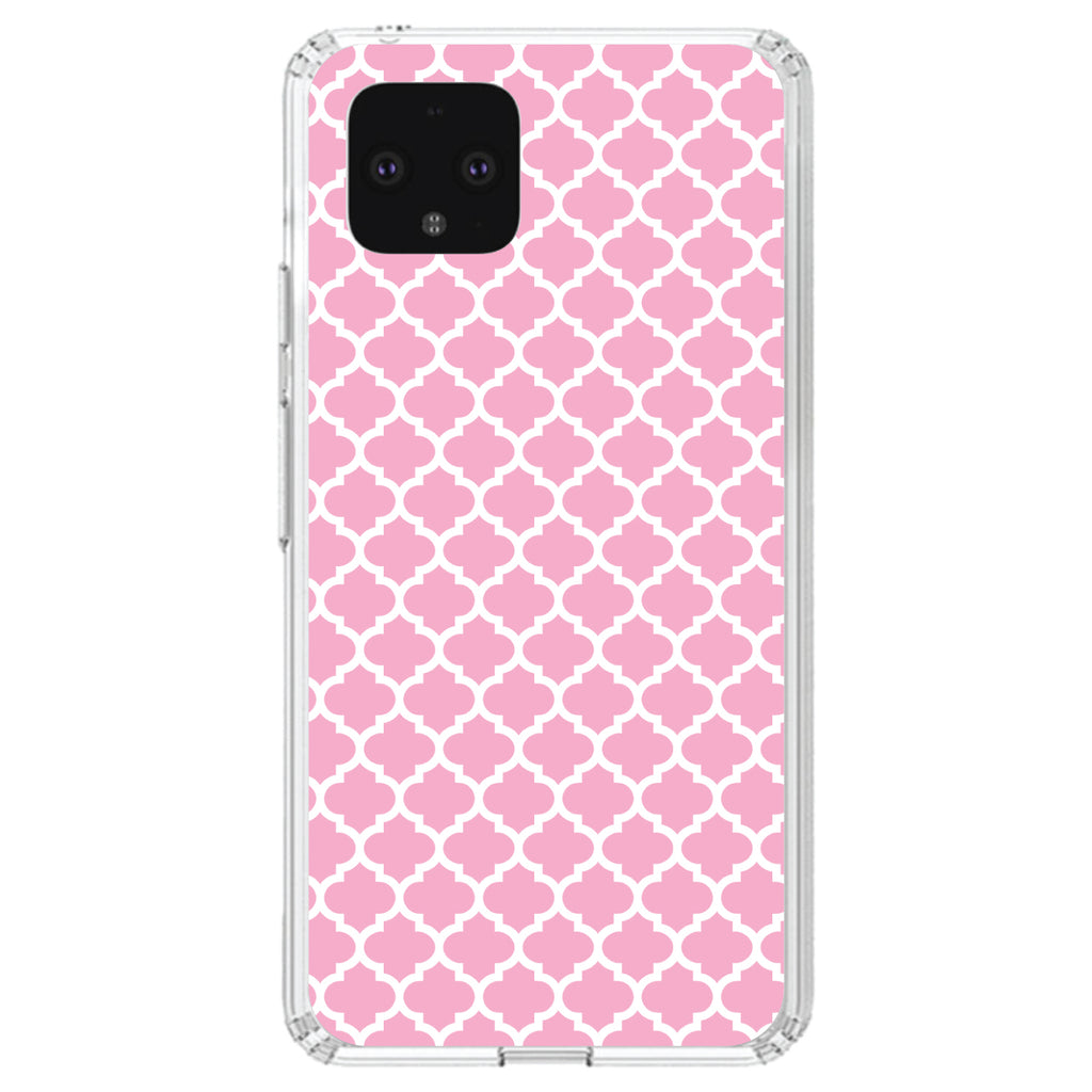 Pink White Moroccan Lattice Clear Shockproof iPhone Case, view 24