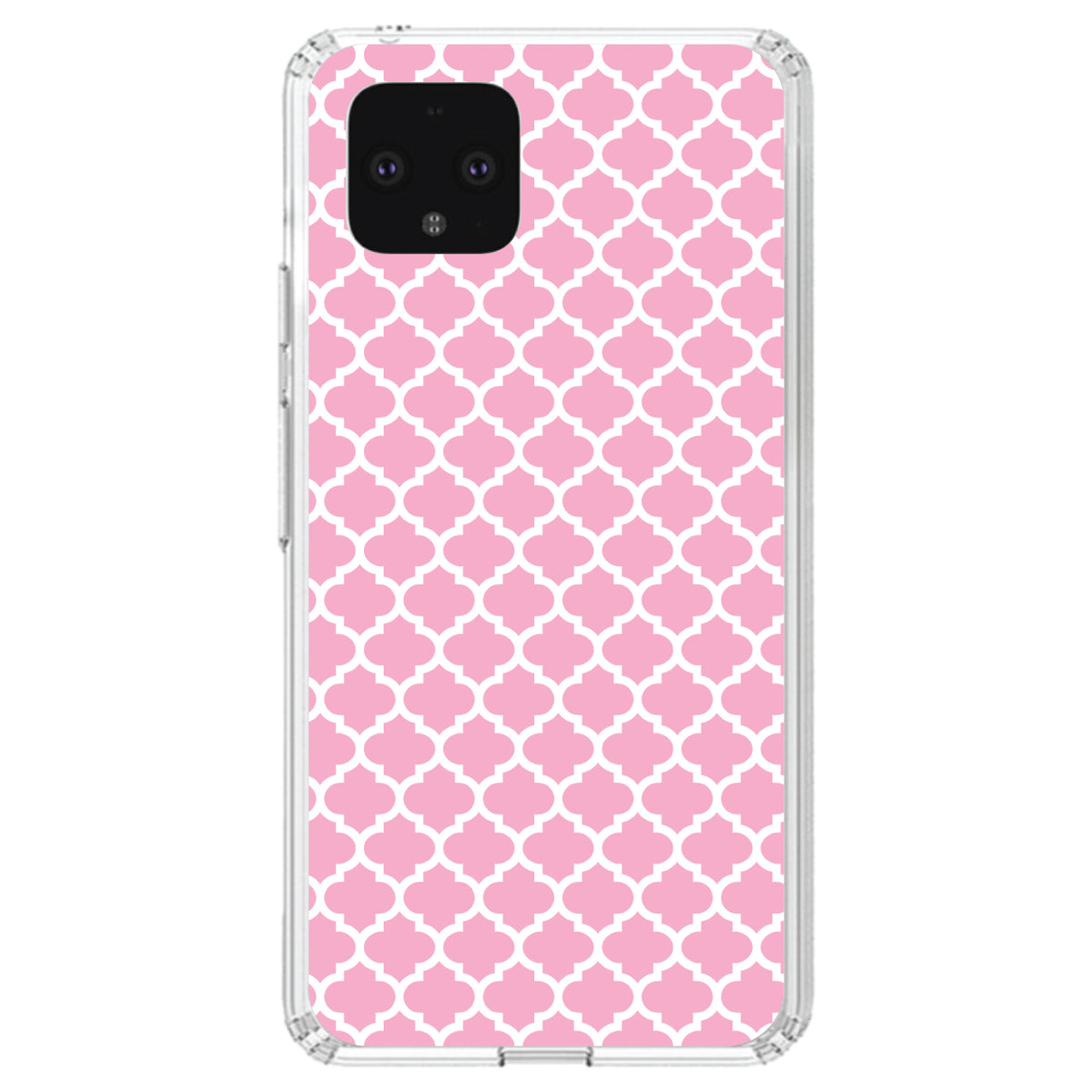 Pink White Moroccan Lattice Clear Shockproof iPhone Case, view 24