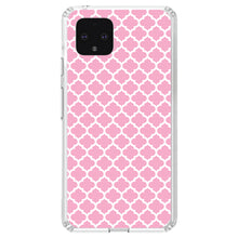 DistinctInk® Clear Shockproof Hybrid Case for Apple iPhone / Samsung Galaxy / Google Pixel - Pink White Moroccan Lattice