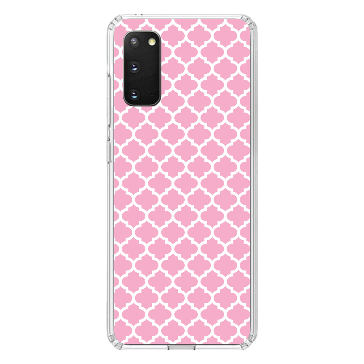 Pink White Moroccan Lattice Clear Shockproof iPhone Case, view 13