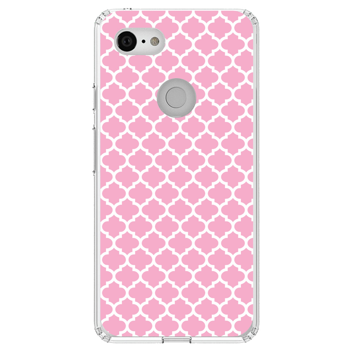Pink White Moroccan Lattice Clear Shockproof iPhone Case, view 22