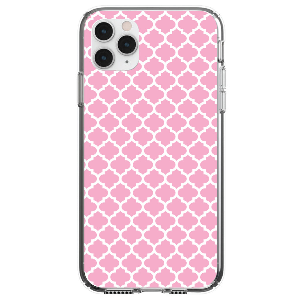 Pink White Moroccan Lattice Clear Shockproof iPhone Case
