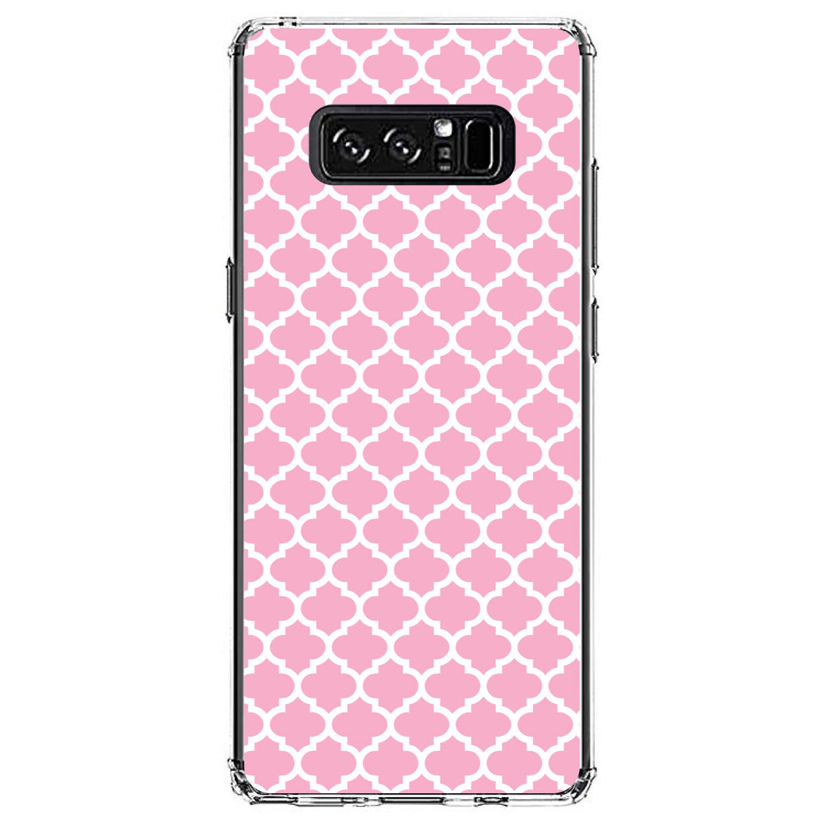 Pink White Moroccan Lattice Clear Shockproof iPhone Case, view 12