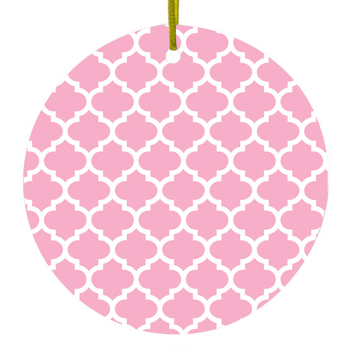Pink White Moroccan Lattice Ceramic Ornament