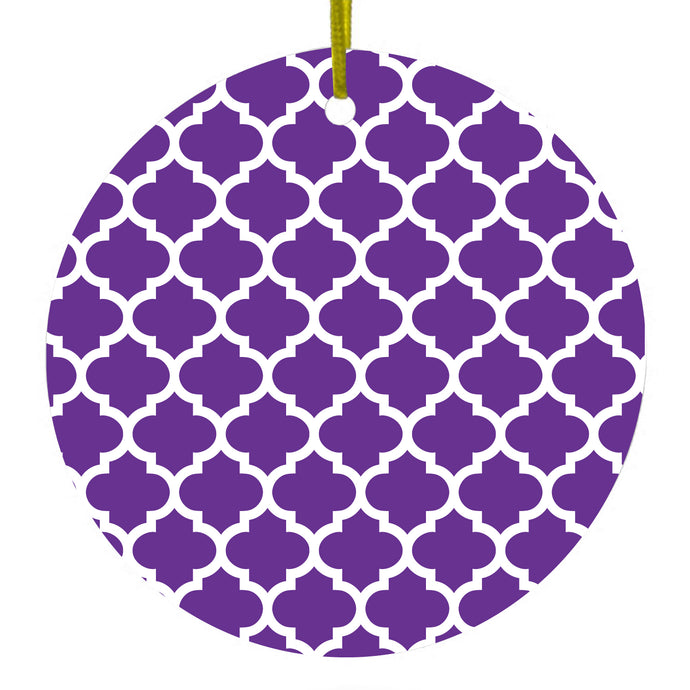 Purple White Moroccan Lattice Ceramic Ornament