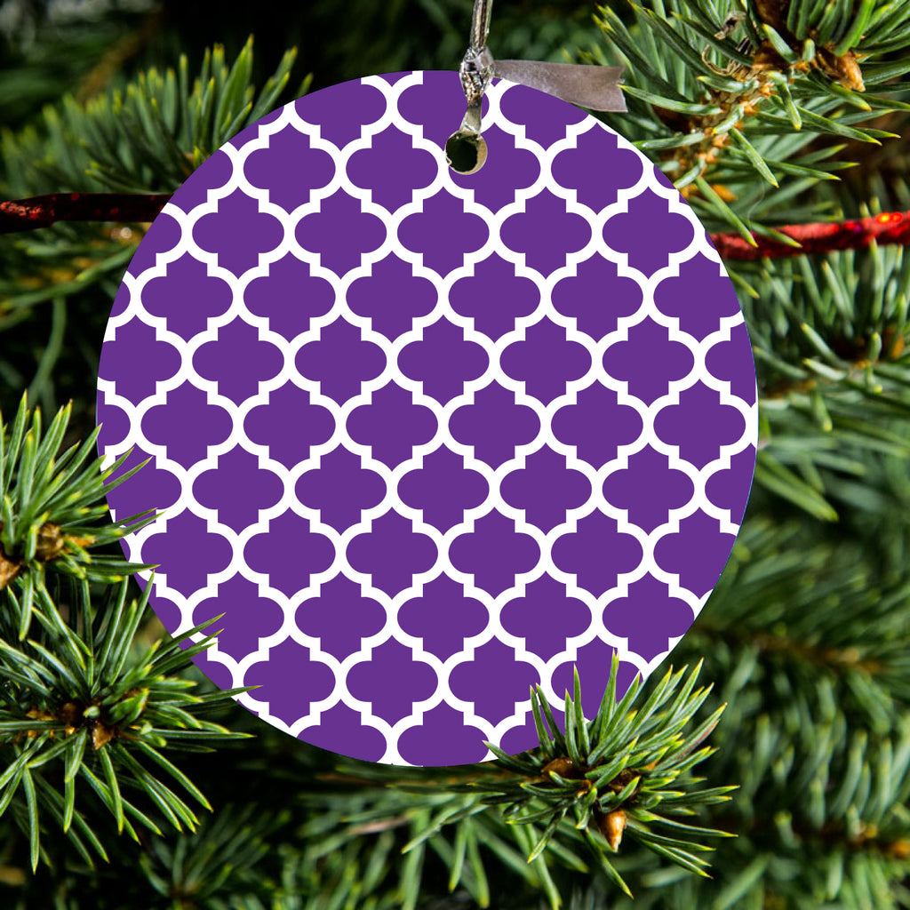 Purple White Moroccan Lattice Ceramic Ornament, view 2
