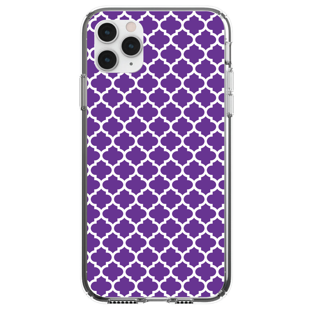Purple White Moroccan Lattice Clear Shockproof iPhone Case