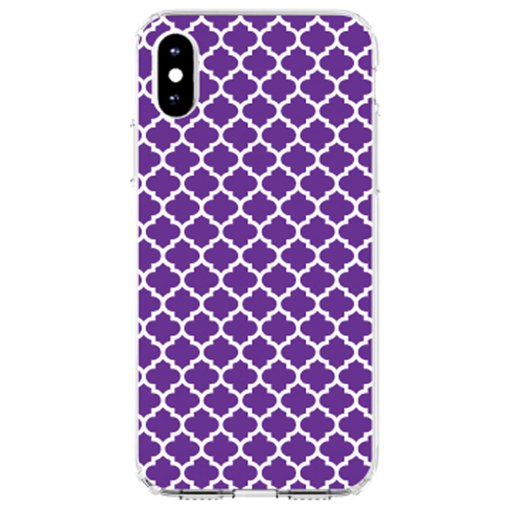 Purple White Moroccan Lattice Clear Shockproof iPhone Case, view 2