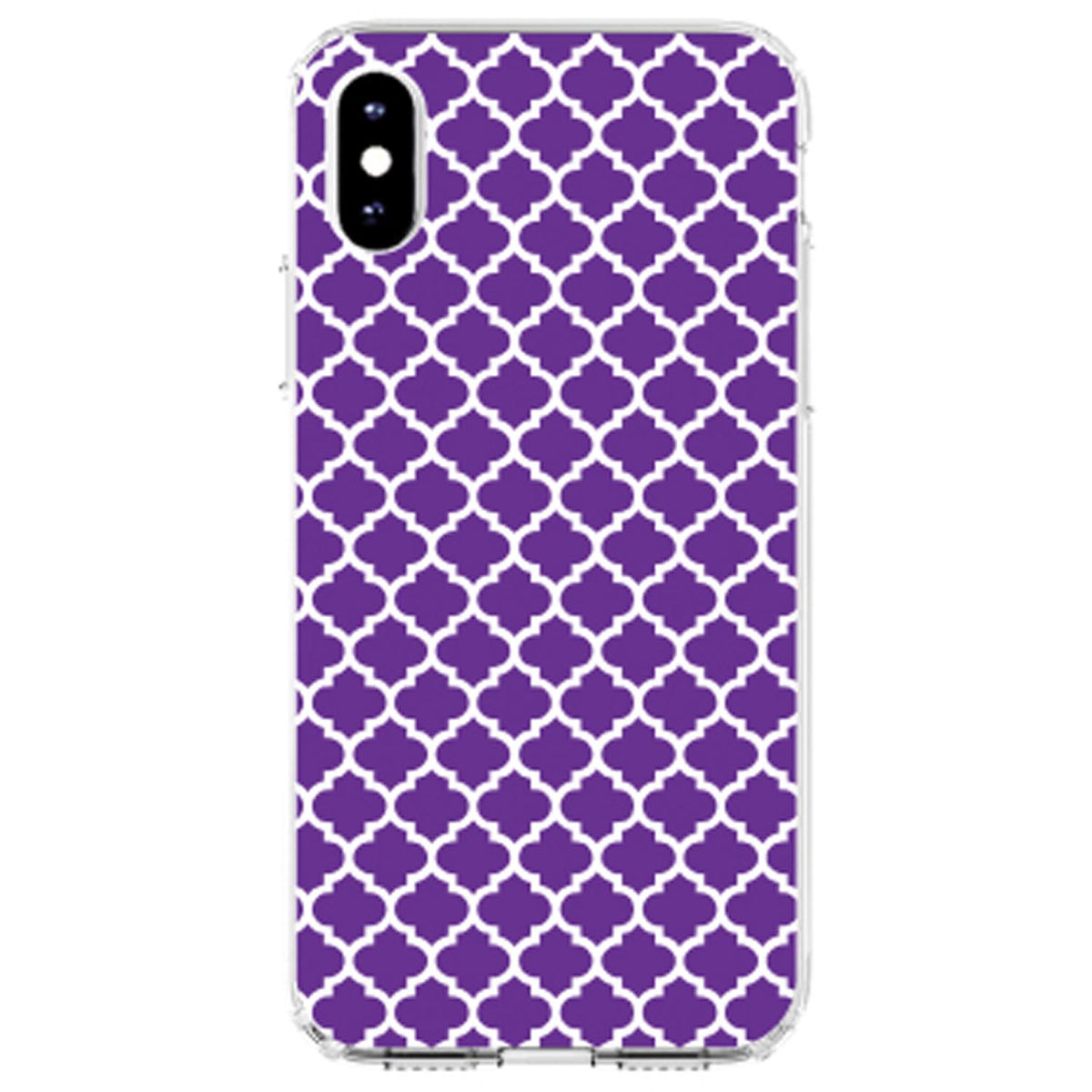 Purple White Moroccan Lattice Clear Shockproof iPhone Case, view 2