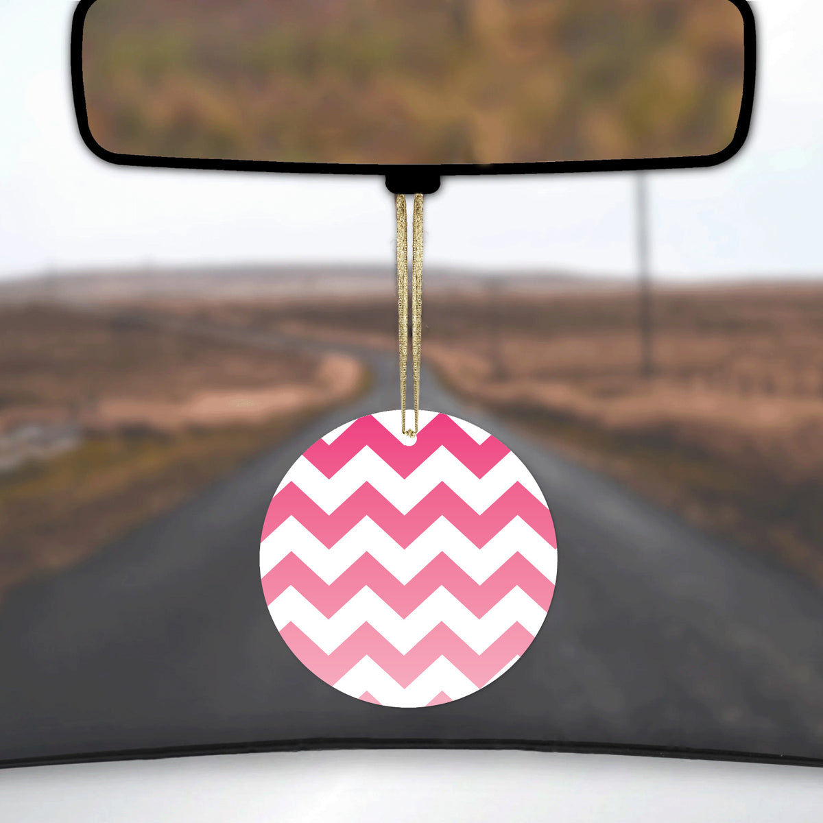 White Pink Fade Ombré Chevron Stripes Ceramic Ornament, view 3