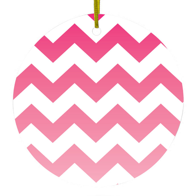 White Pink Fade Ombré Chevron Stripes Ceramic Ornament