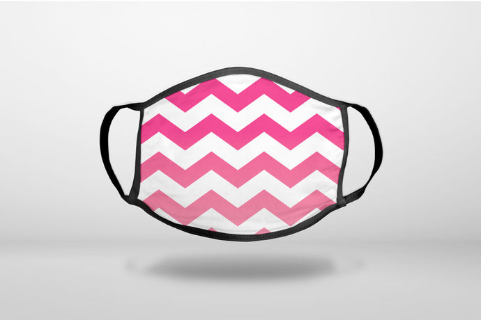 White Pink Fade Ombré Chevron Stripes - 3-Ply Reusable Soft Face Mask Covering, Unisex, Cotton Inner Layer