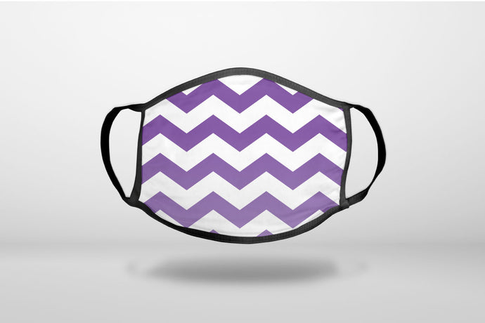 White Purple Fade Ombré Chevron Stripes - 3-Ply Reusable Soft Face Mask Covering, Unisex, Cotton Inner Layer