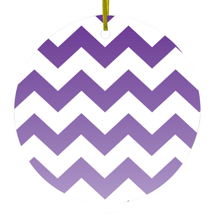 White Purple Fade Ombré Chevron Stripes Ceramic Ornament