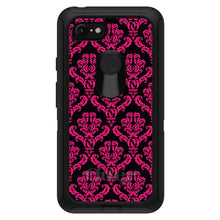 DistinctInk™ OtterBox Defender Series Case for Apple iPhone / Samsung Galaxy / Google Pixel - Black Hot Pink Damask Pattern
