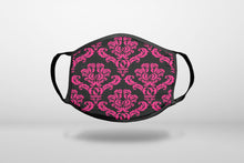 Black Hot Pink Damask Pattern - 3-Ply Reusable Soft Face Mask Covering, Unisex, Cotton Inner Layer