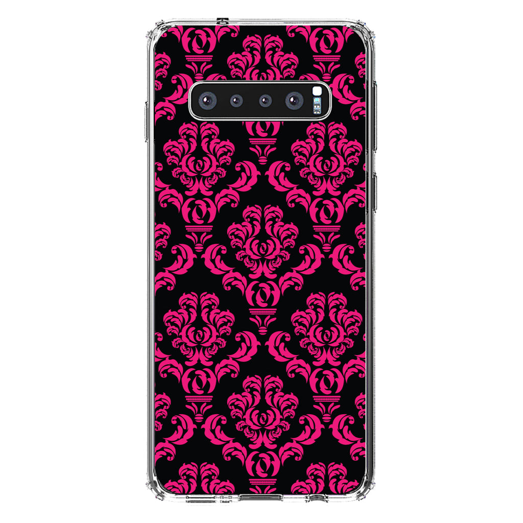 Black Hot Pink Damask Pattern Clear Shockproof iPhone Case, view 16