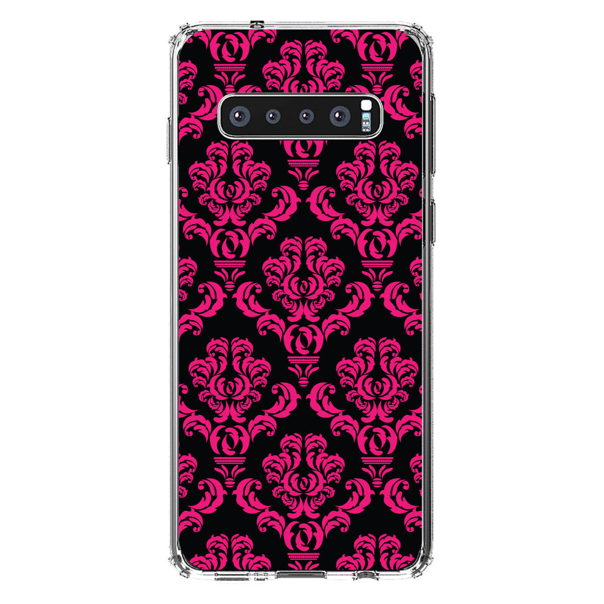 Black Hot Pink Damask Pattern Clear Shockproof iPhone Case, view 17