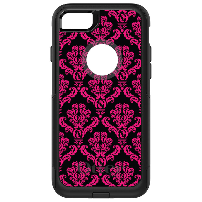 DistinctInk OtterBox Commuter Series Case for Apple iPhone or Samsung Galaxy - Black Hot Pink Damask Pattern