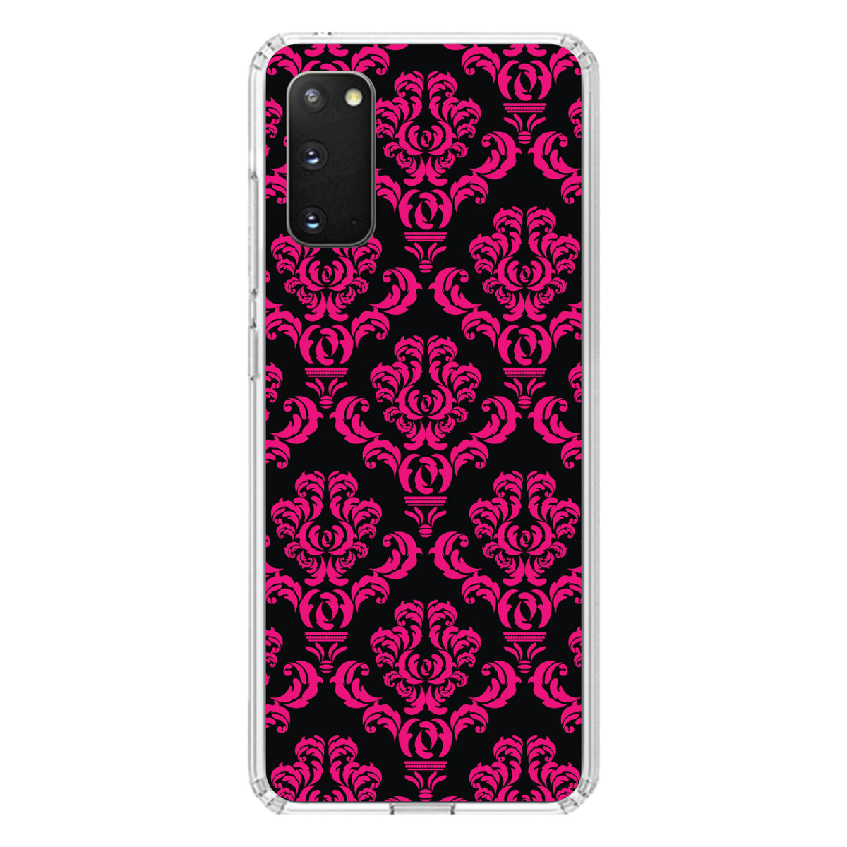 Black Hot Pink Damask Pattern Clear Shockproof iPhone Case, view 13