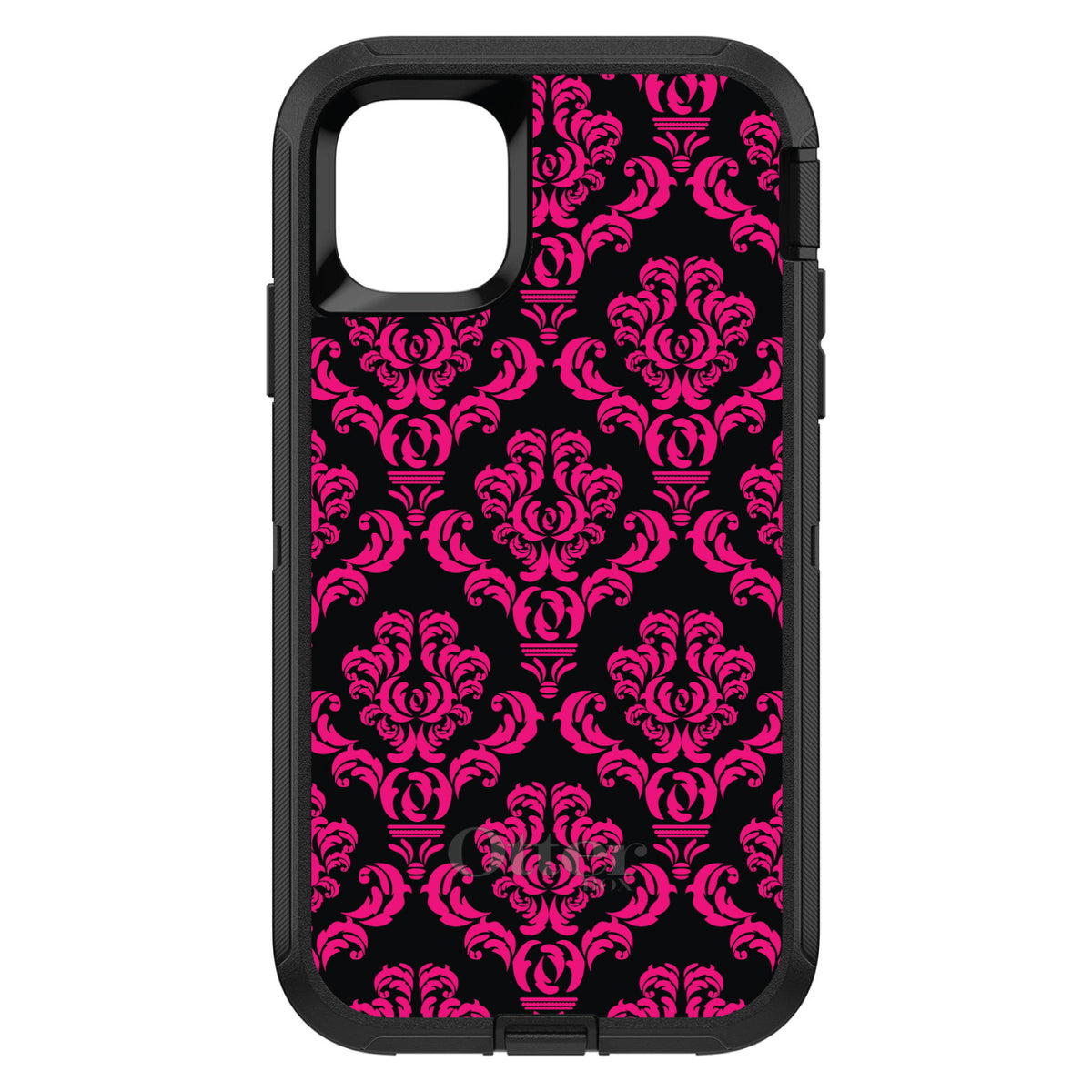 Black Hot Pink Damask Pattern OtterBox Defender Case for iPhone & Galaxy, view 2
