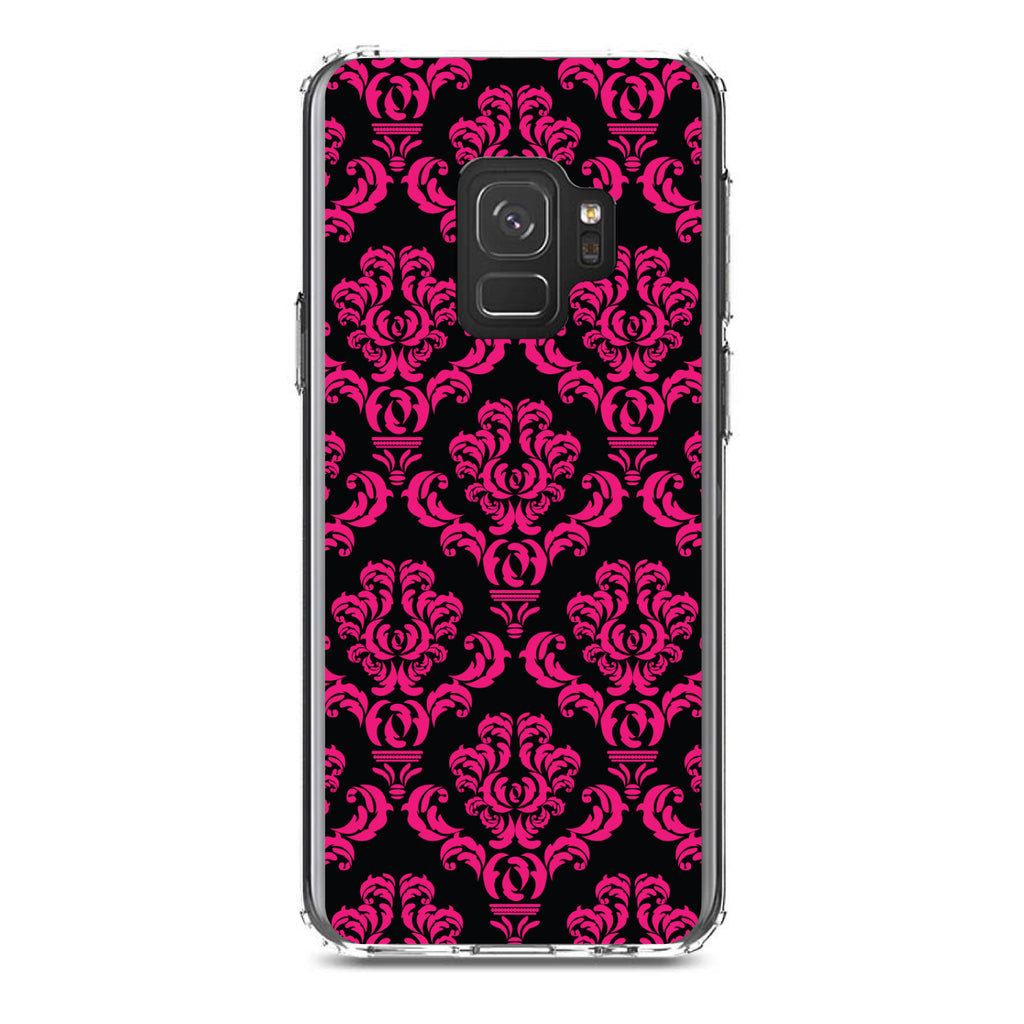 Black Hot Pink Damask Pattern Clear Shockproof iPhone Case, view 19