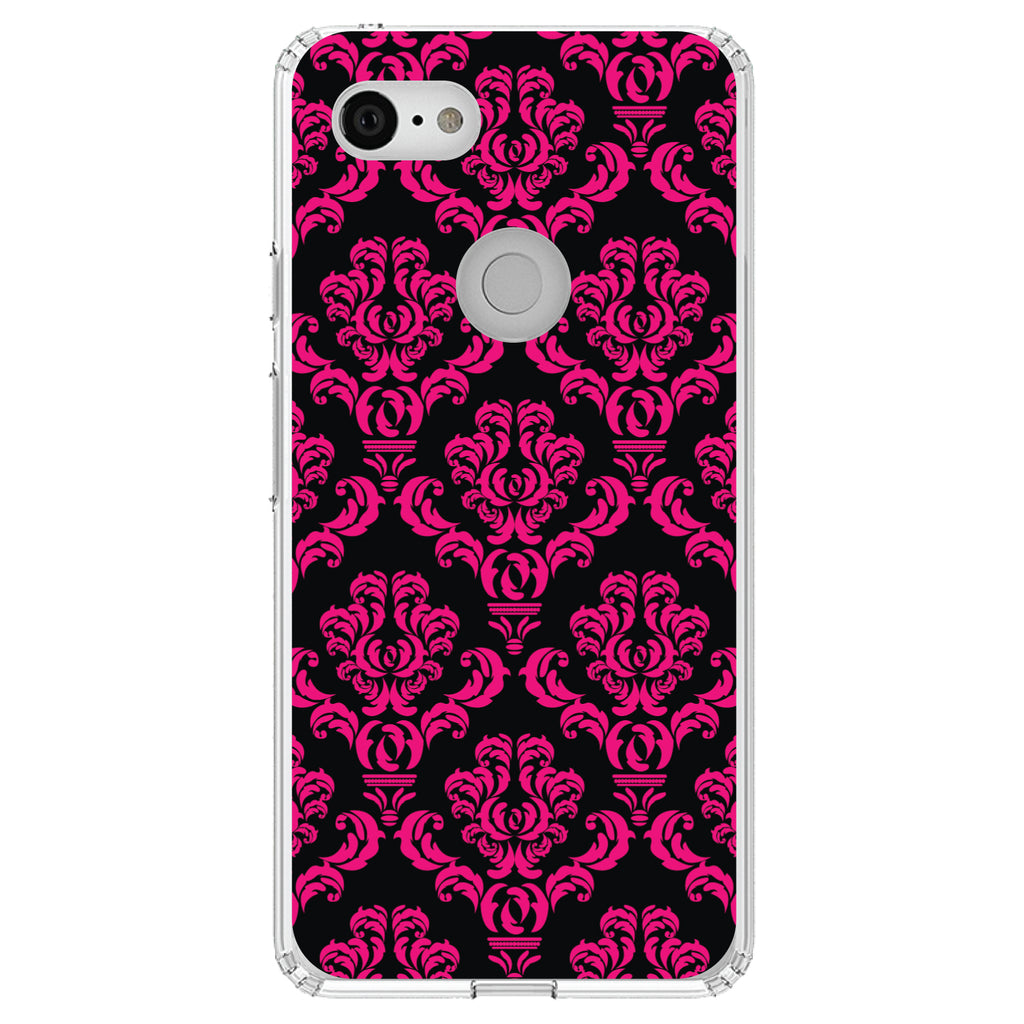 Black Hot Pink Damask Pattern Clear Shockproof iPhone Case, view 22
