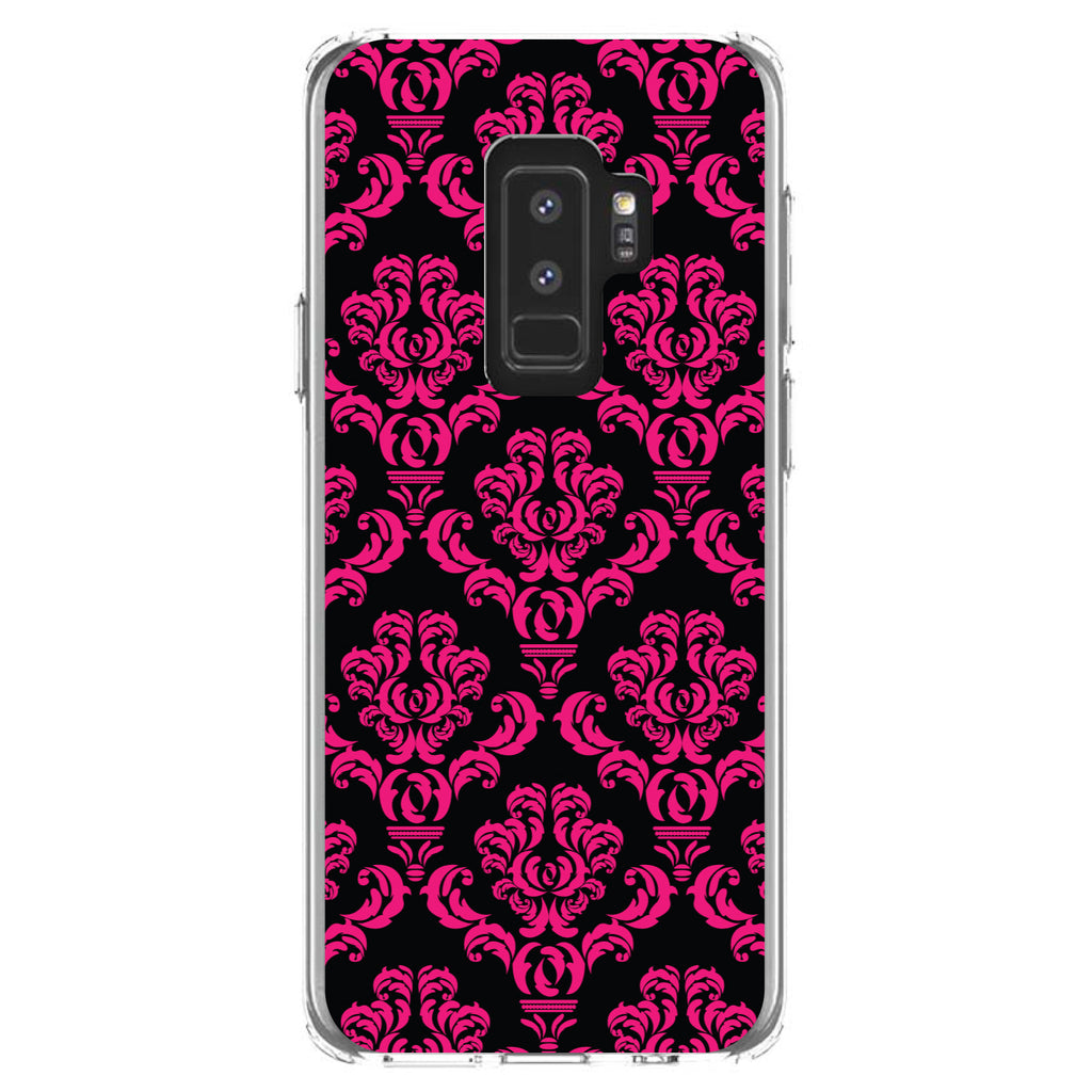 Black Hot Pink Damask Pattern Clear Shockproof iPhone Case, view 20